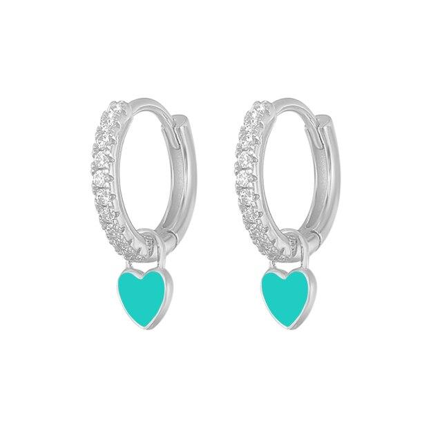 925 Silver Huggie Heart Hoop Earrings for Women Geometric Love Earring Crystals Zircon Piercing Silver Jewelry Girls