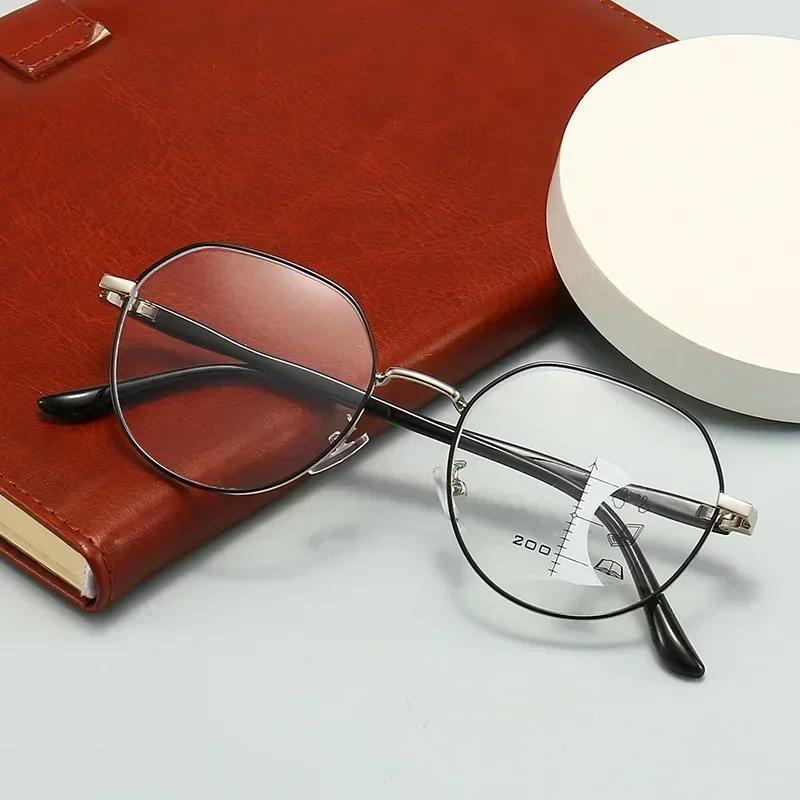 Unisex Anti-blue Light Multifocal Reading Glasses Fashion New Progressive Glasses Women Luxury Round Far Sight Near Far Eyewear