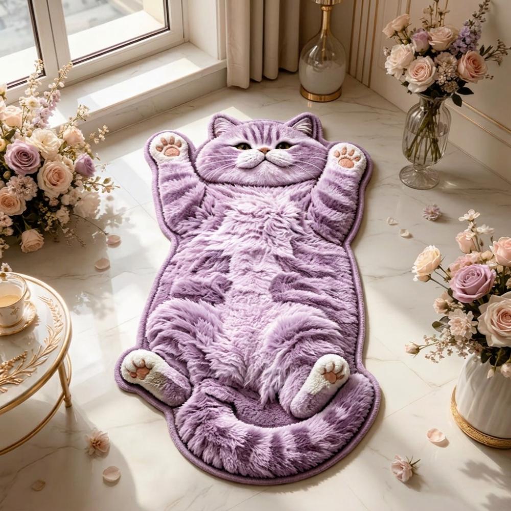 2D Home Decor Carpet Anti-fouling Cartoon Carpet Cute Cat-Shaped Area Rug Bedrooms фиолетовый
