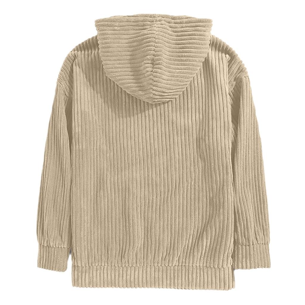 Men's Hoodie with Thick Corduroy Long Sleeves and Solid Color Kangaroo Pockets, Hanging Shoulder Hooded Sweatshirt