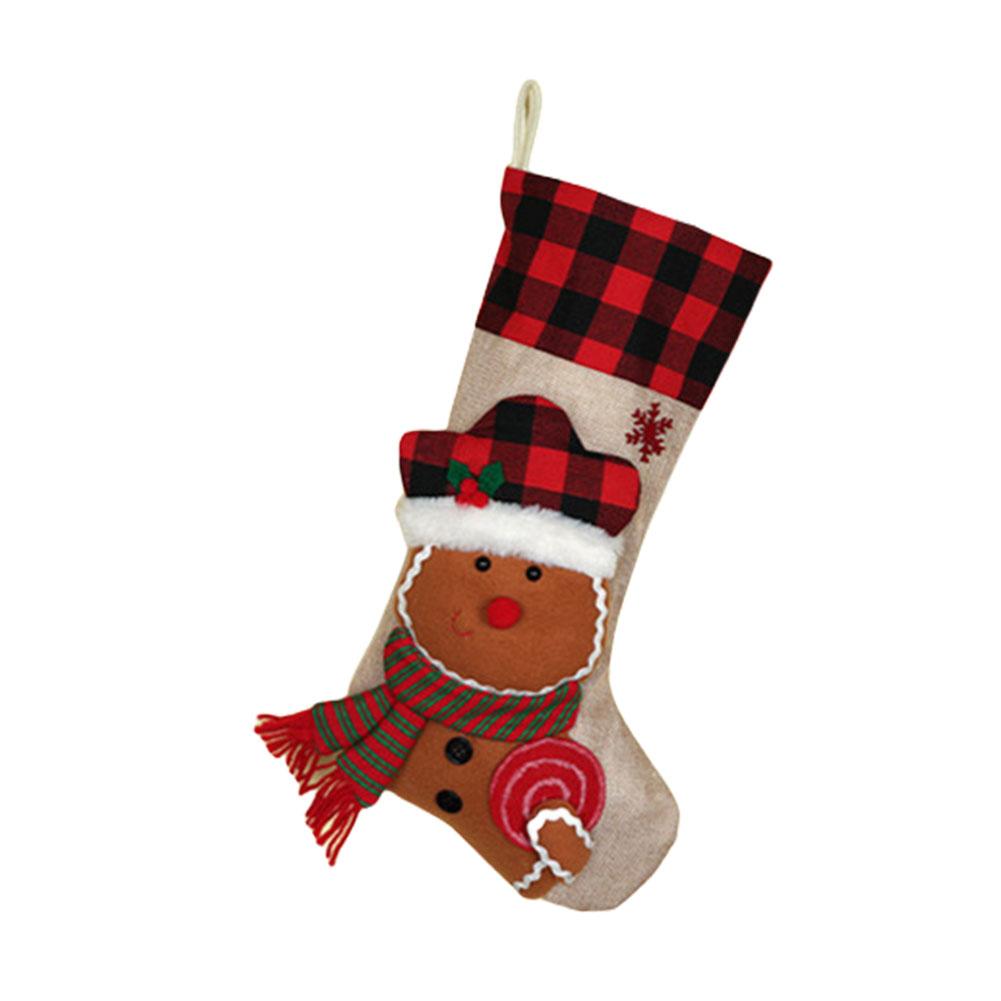 

Plaid Christmas Stockings 19 Inch with Plush Snowman Deer Santa Penguin Biscuit Hanging Loop for Holiday Decoration