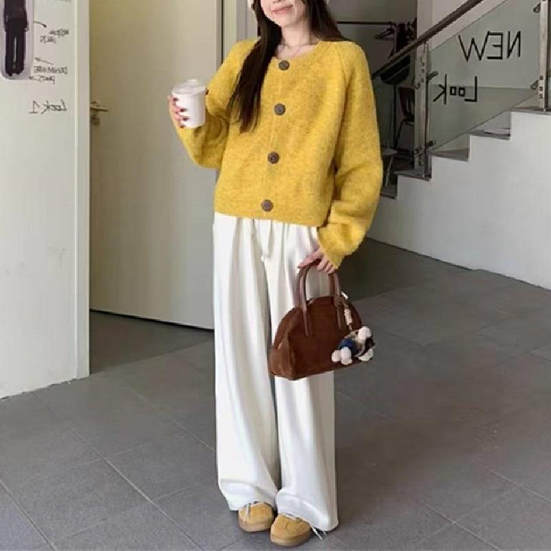 Women's Fluffy Knit French Cardigan: Short Round Neck, Loose Fit, New for Autumn/Winter 2026