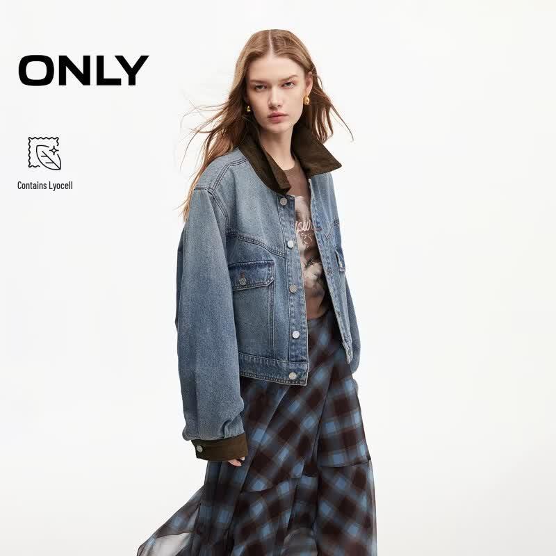 ONLY Women s Workwear Corduroy Collar Spliced Denim Jacket S