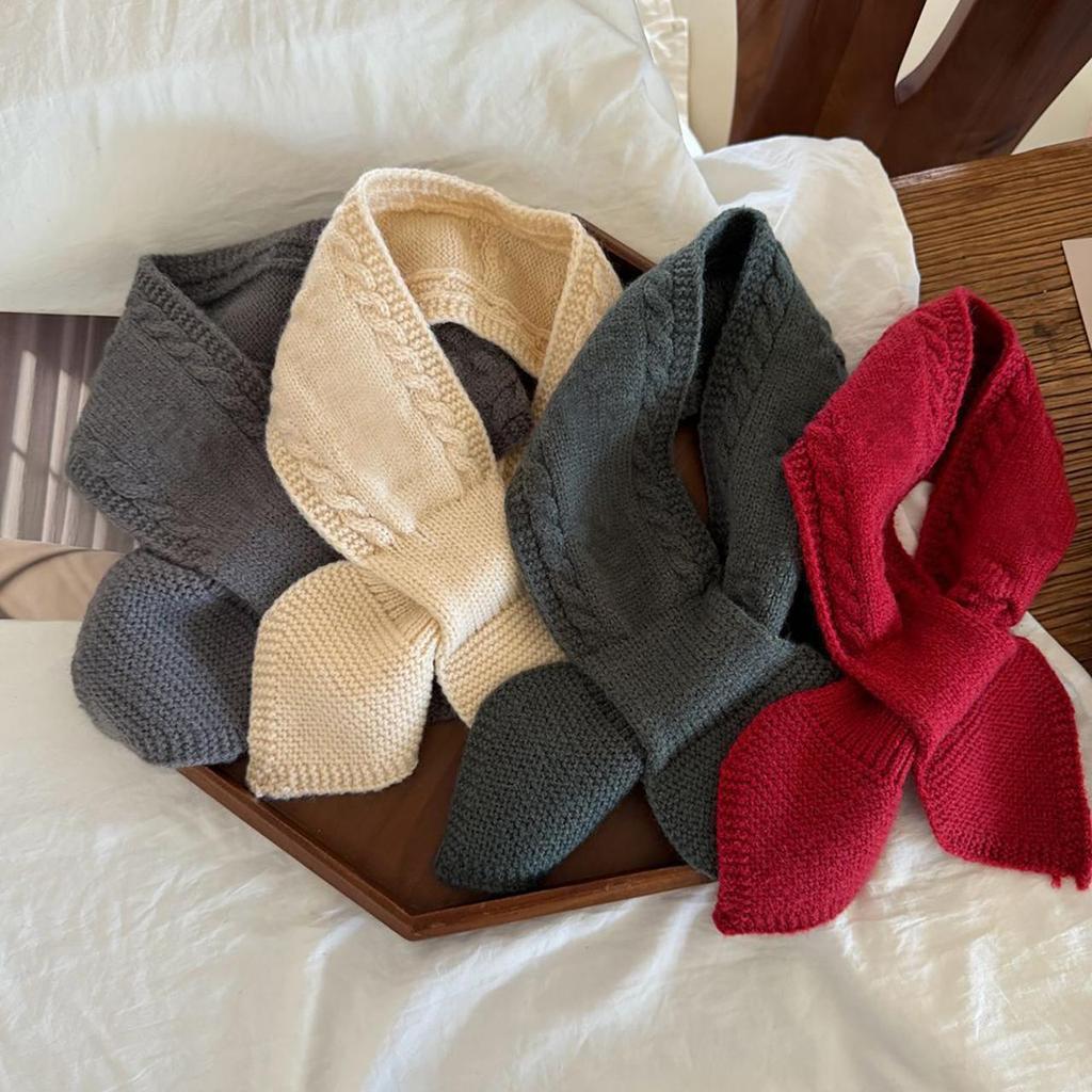 Kids Winter Warm Scarves Children Girl Woolen Knit Short Cross Neck Covers Snood Solid Color Outdoor Windproof Neckerchief