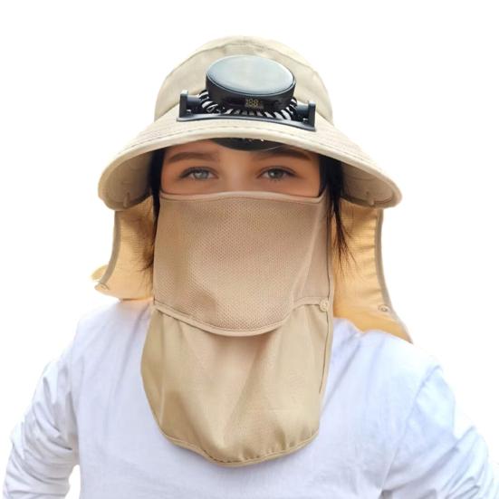 

Шляпа от солнца с широкими полями и вентилятором для мужчин и женщин, уличная шляпа-ведро для рыбалки с клапаном для шеи и защитой для лица для пеших прогулок и кемпинга хаки