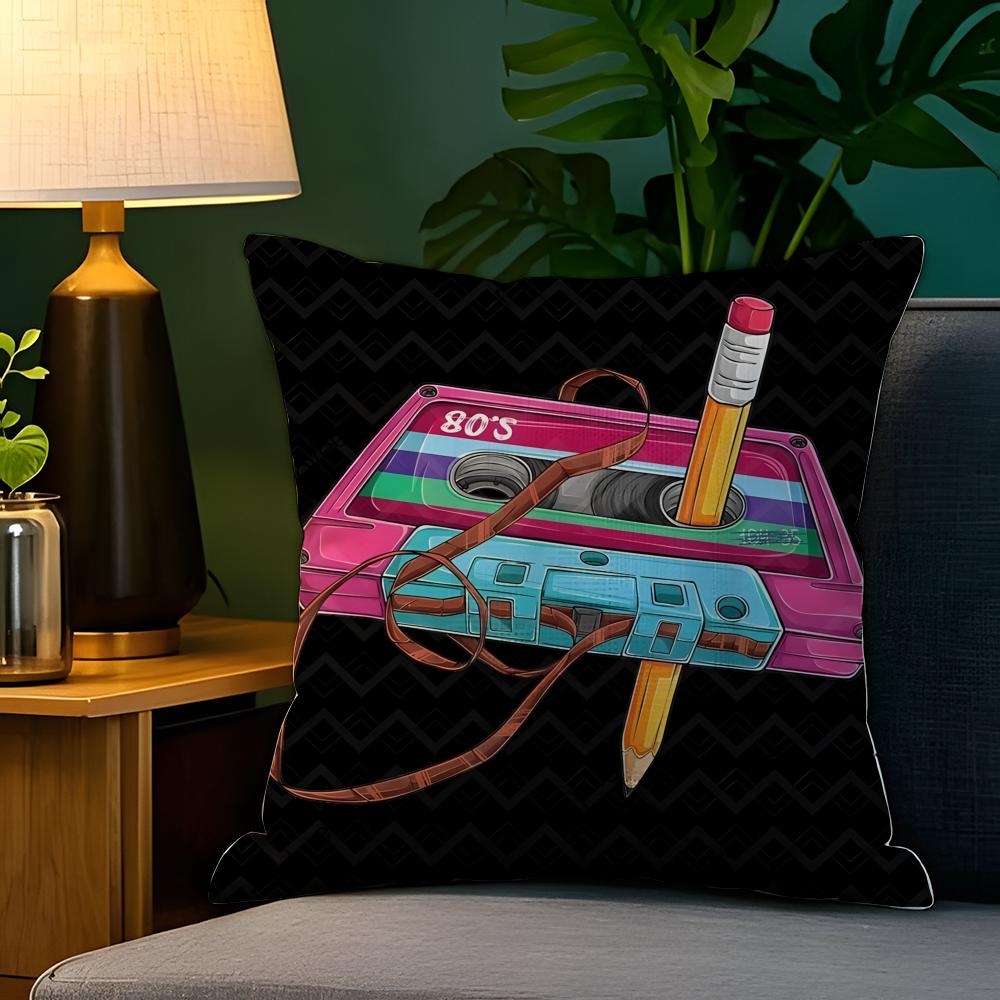 Pop Art Retro Cassetteband Kussensloop Natuurlijk Linnen Kussensloop Dubbelzijdig Decor Bank Kussensloop Woondecoratie