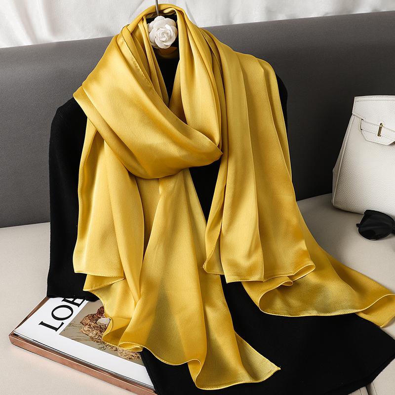 Luxury Brand Summer Solid Pure Silk Scarf Women Long Large Size Soft Wrap and Shawls Bandana Beach Hijab Head Female Foulard