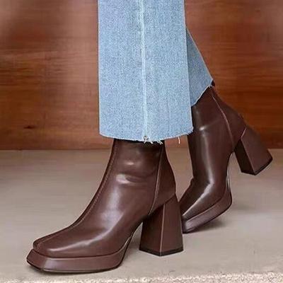 Vysoké podpatky Platforma Dámské kotníkové boty Zimní Designérské Nové Boty se čtvercovou špičkou Dámské 2024 Trend Sněhule Lodičky Sexy Mujer Zapatos