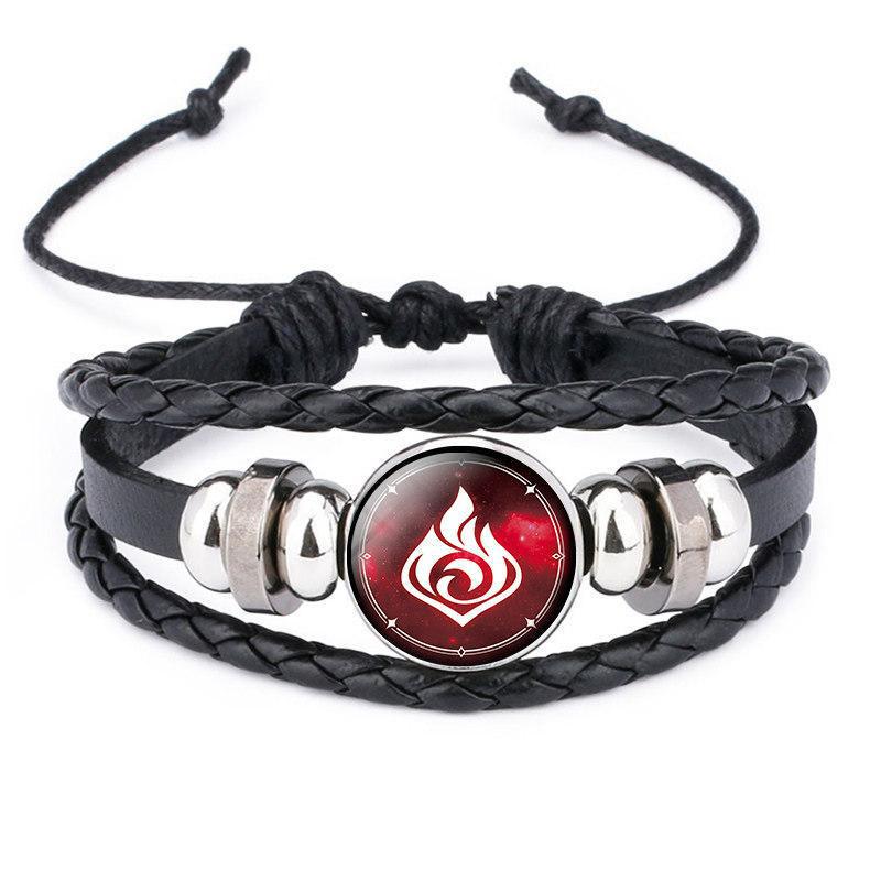 Genshin Impact Luminous God's Eye Black Leather Bracelet for Men and Women