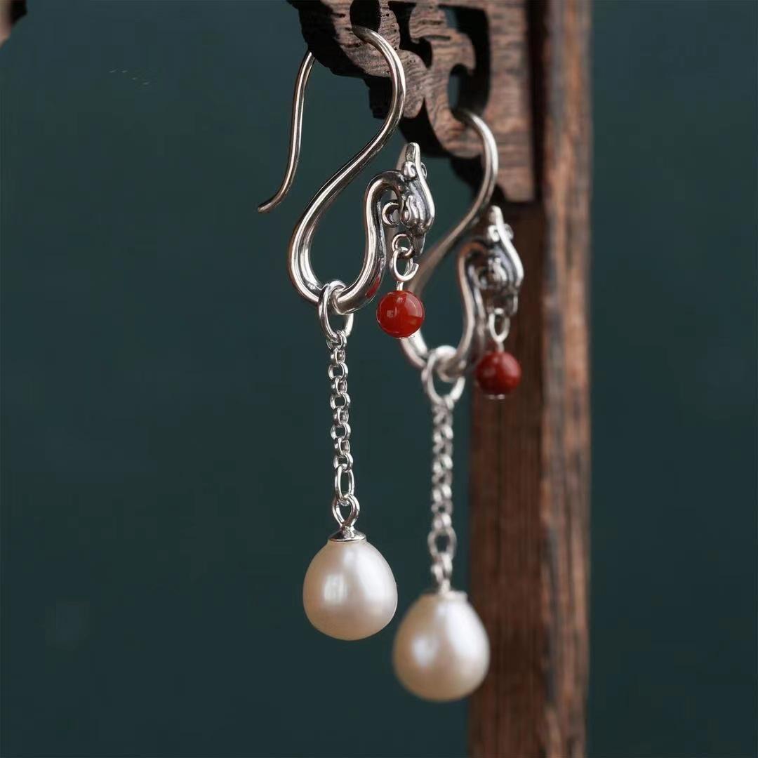 

New Chinese Style Phoenix Play Bead Earrings Detachable Phoenix Eardrops Long Style Elegant Earhook Eardrops 925 silver