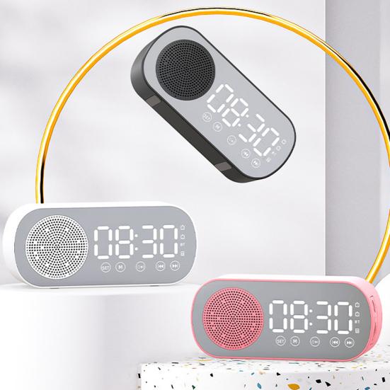Despertador espelhado sem fio, alto-falante, compatível com bluetooth 5.0, cartão fm, suporte para entretenimento doméstico, alto-falante multifuncional