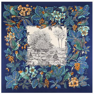 130cm*130cm High Quality Large Square Scarves Shawls Luxury Brand Bohemian Flowers and Birds Twill Silk Scarf For Women Headband