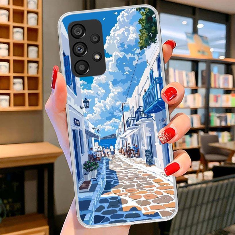 Greece In Summer Santorini Phone Case For Samsung Galaxy A12 A22 A32 A52 A72 A02S Phone Case Note 20 Ultra 10 S10 Plus A51 A71 A
