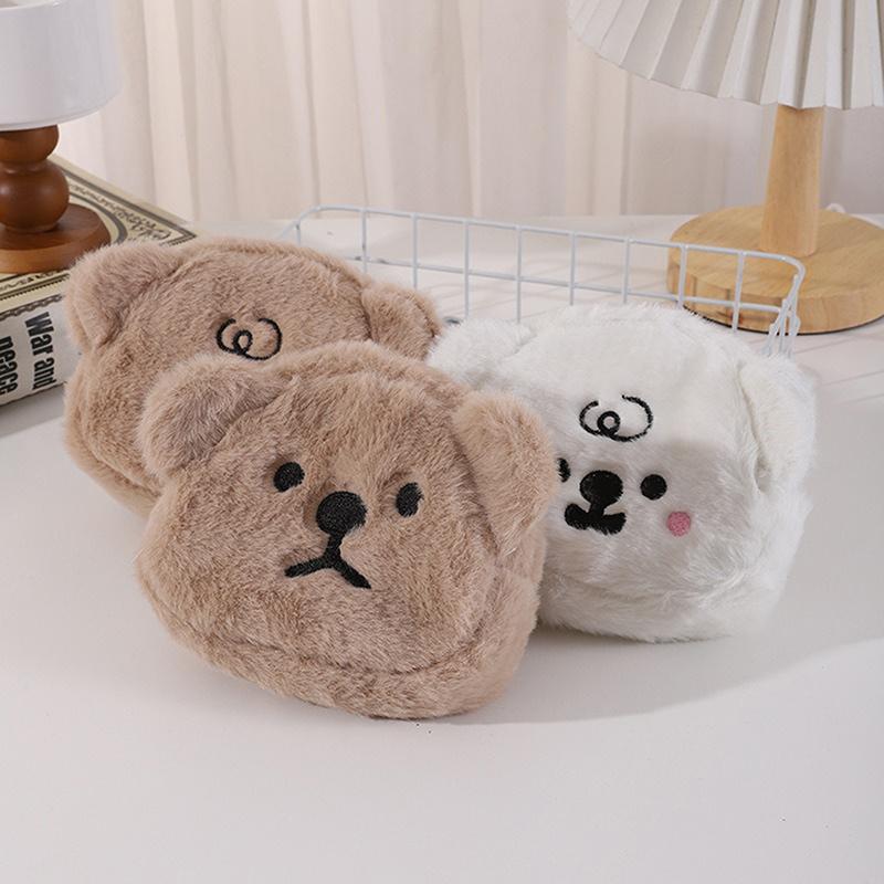 Bolsa de Moedas com Zíper de Urso Fofo de Desenho Animado Bolsa de Maquiagem Durável Bolsa de Fone de Ouvido Portátil de Pelúcia Bolsa de Maquiagem para Meninas Carteira Pequena Kawaii