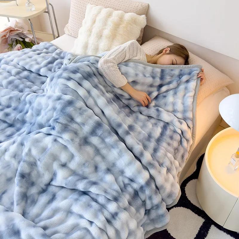 Soft & Cozy Gradient Bubble Fleece Throw Blanket Milk Velvet Plush All-Season Multipurpose Nap Blankets For Office And Sofac 70x100cm 1pcs