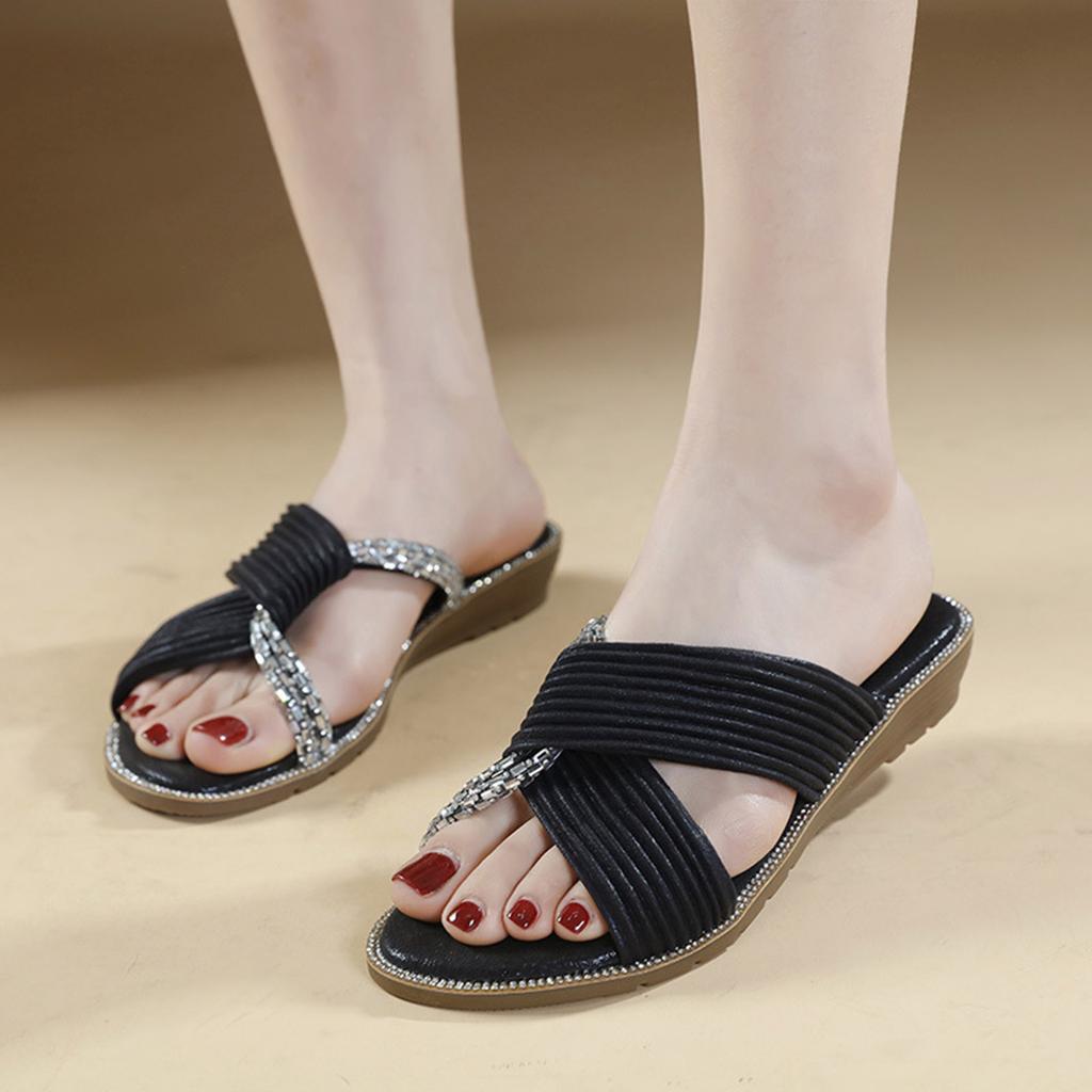 Sandals Women Womens Flat Slide Sandals Slip On Summer Fashion Shoes Casual Rhinestones Open Toe Slippers Sandalias Femininas