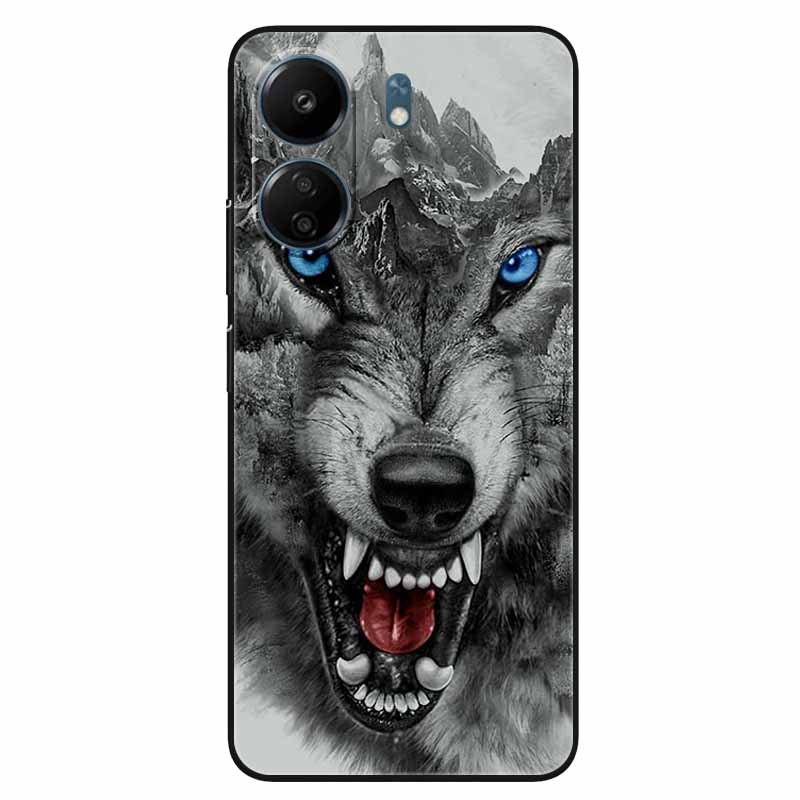 For Xiaomi Redmi 13C 4G Case Animals Painted Black Bumper Silicon TPU Coque for Redmi13C 4G 13 C Shockproof Covers Wolf Soft Bag