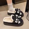 Fleece warm bow cotton slippers women's winter ins tide Korean version soft thick bottom cotton mop fashionable outer wear casual cotton mop