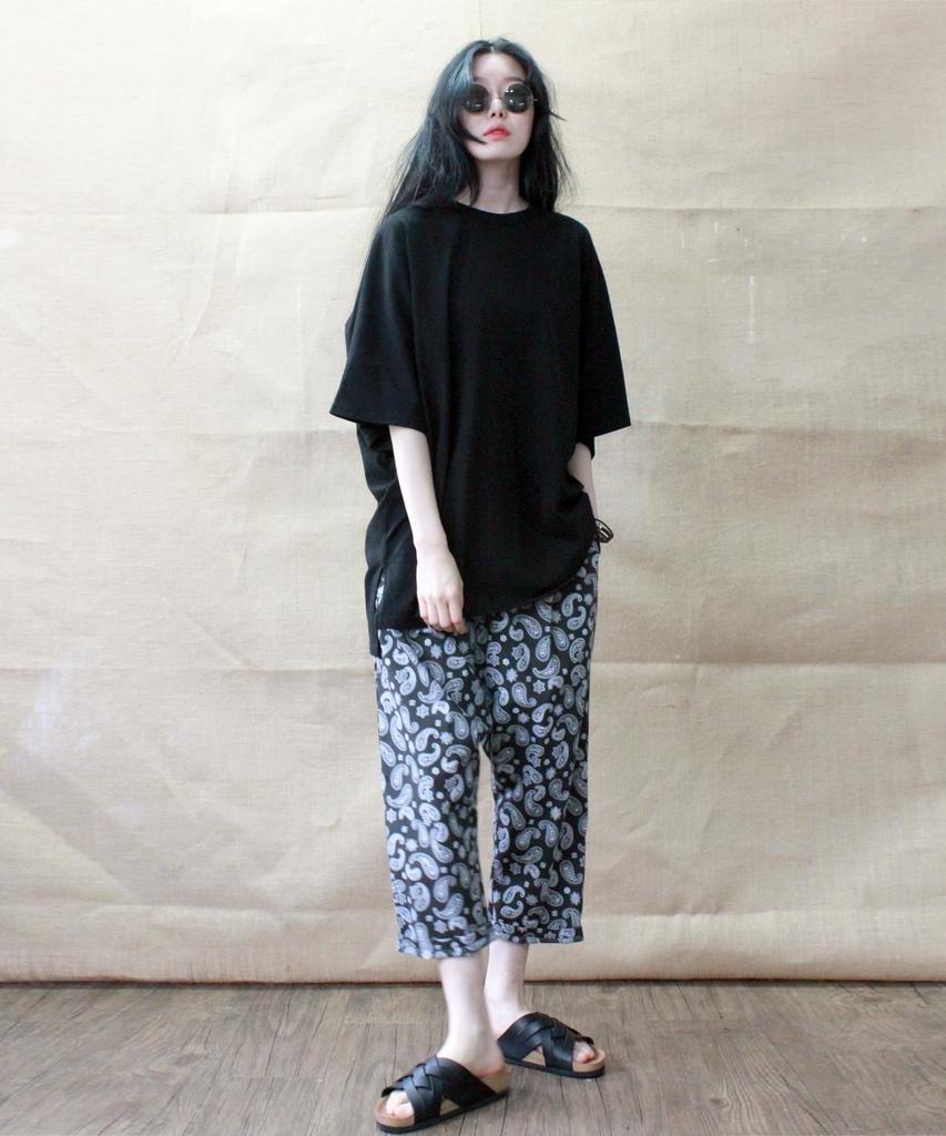 Deumakeu Original Paisley Straight Baggy Fit Pants Black