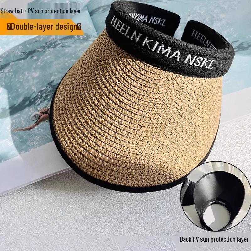 

Женская летняя соломенная шляпа с широкими полями и защитой лица, черная проклейка, дизайн с открытым верхом для более стройного лица