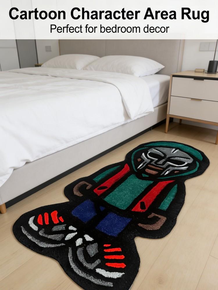 Hip Hop Masked Boy Shaped Area Rug, Streetwear Cartoon Floor Mat, Non-Slip Washable Bedside Carpet for Bedroom