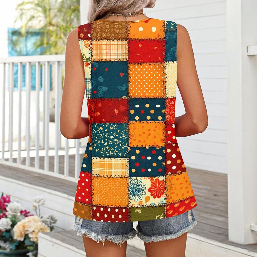 Square Collar Tank Top Women Print Tank Tee Casual Loose Fit Sleeveless Shirt