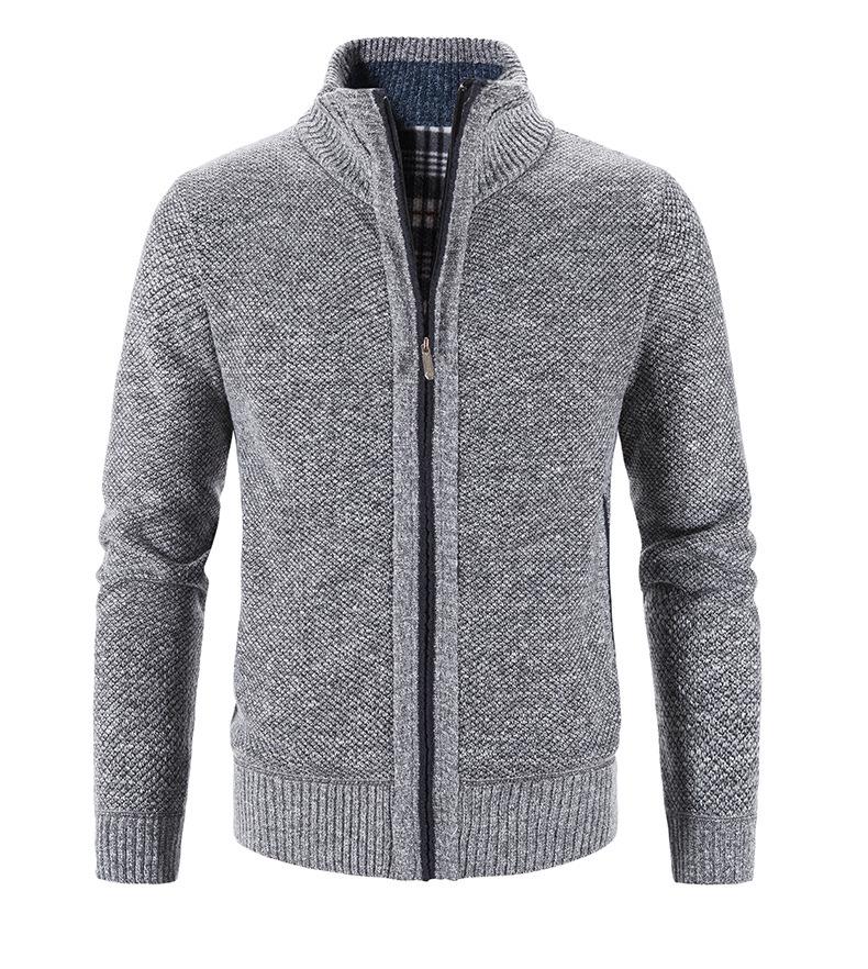 2024 Men's Autumn/Winter Stand-Up Collar Fleece-Lined Cardigan Sweater