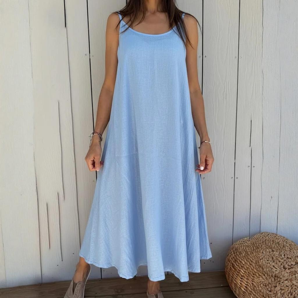 Women's Fashionable Casual Loose Cotton Linen Camisole Dress