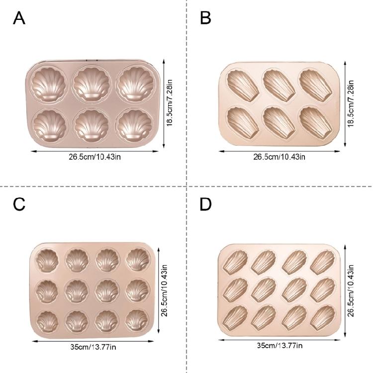 6/12 Cavity Baking Mold Nonstick Coating Carbon Steel Shell Shape Madeleine Tray Pan Even Heat Distribution Bakeware