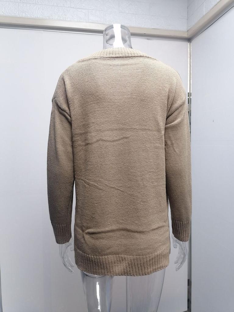 Moda feminina 2025 outono e inverno cor sólida suéter feminino decote em v manga comprida pulôver malha top malha roupas suéter básico pulôver