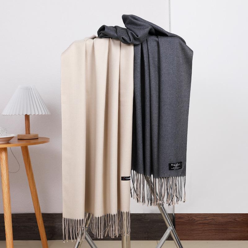 Double-sided Two-color Scarf for Women Autumn and Winter High End New Wool Scarf Shawl Imitation Cashmere Scarf