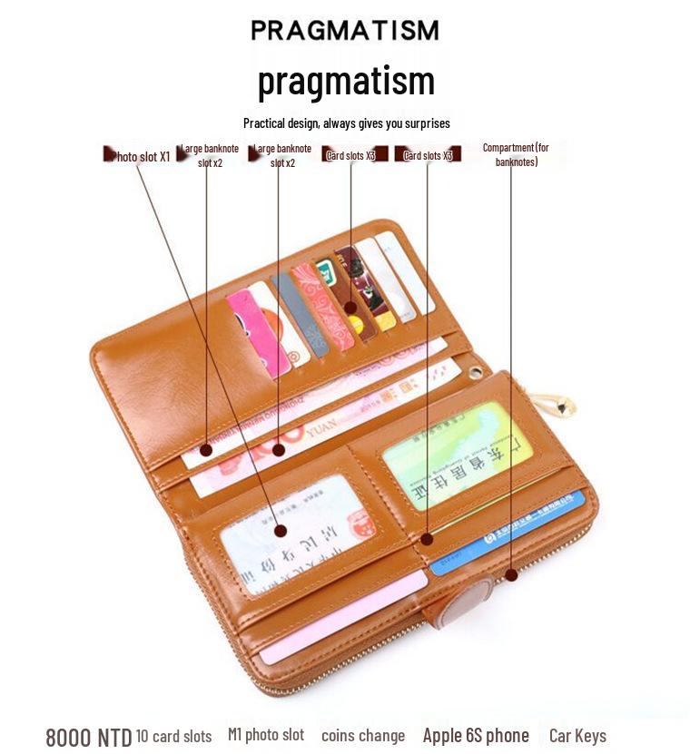 Women's Trifold Leather Wallet - Coin Purse, Card Holder & Phone Bag (Oily Leather, H006)