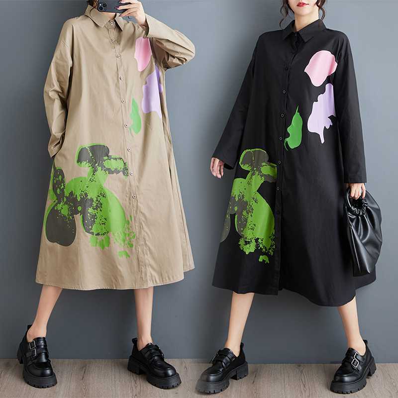 Plus Size Printed Splicing Casual Simple Sweetheart Long Sleeve Dresses