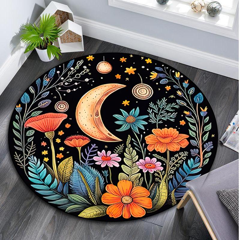 1Pc Flower crescent moon Circular Print Rug - home decoration Carpet For Living Room Bedroom Flooring Computer Chair Area Rug