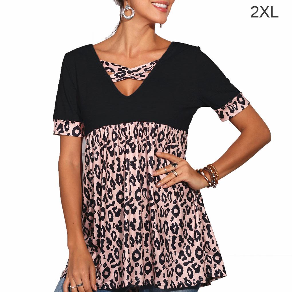 

Women T-Shirt V Neck Short Sleeve Blouse Casual Printed Dress Top xxl
