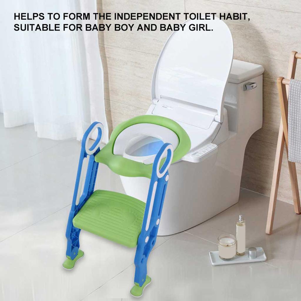 Baby Toddler Hard Toilet Chair Ladder Adjustable Safety Potty Training Seat (Blue   Green)