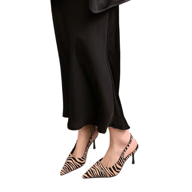 Fashion Luxury Women's High Heel Sandals Zebra Pattern Printed Pointed Shallow Mouth Fine Heel Sandals Versatile Casual Women's Shoes