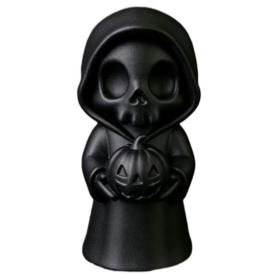 Collectibles for Halloween 3D Printed Grim Reaper Figurine Holding Pumpkin, Blank DIY Pumpkin Paintable Statue, Cute Desktop Shelf Holiday Decor