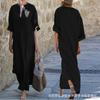 Women's V-Neck Large Size Medium Sleeve Long Skirt Wind Dress Commuter Irregular Skirt