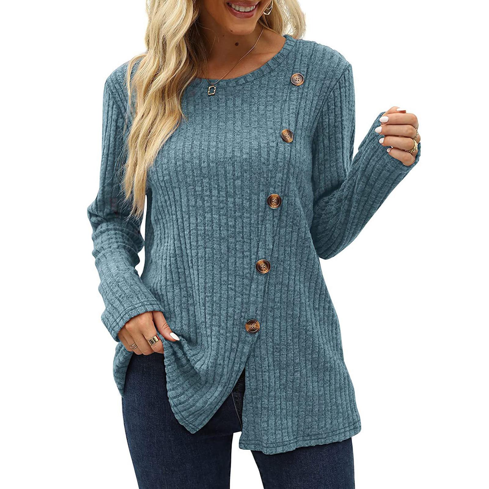 

Womens Sweater Single-breasted Knitted Cardigan Long Sleeve Button Top Women Pullover XXL синий