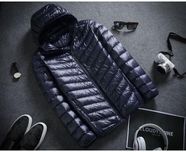 Men's Lightweight Hooded Down Jacket, Ultra-Thin & Plus Size for Autumn/Winter