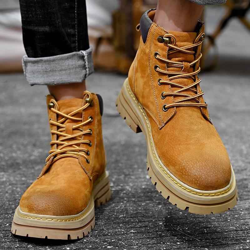 Men Leather Fashion Motorcycle Boots 2024 New Mens Lace-Up Casual Shoes Men's Ankle Boots Comfortable Low Top Male Sneakers