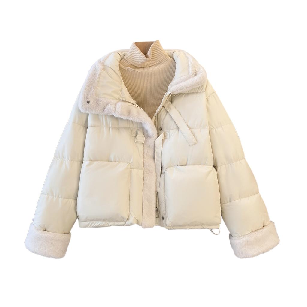 Fur Collar Splicing Loose Cotton-padded Jacket 2025 Winter New Women's Short Down Cotton-padded Jacket