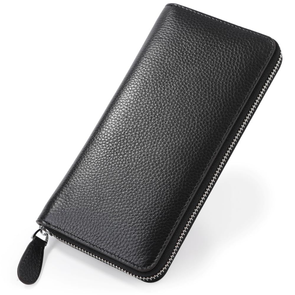 

Genuine leather long wallet carefully finished by genuine leather round large Italian design leather [Cheval noir] craftsmen, men s zipper, capacity,