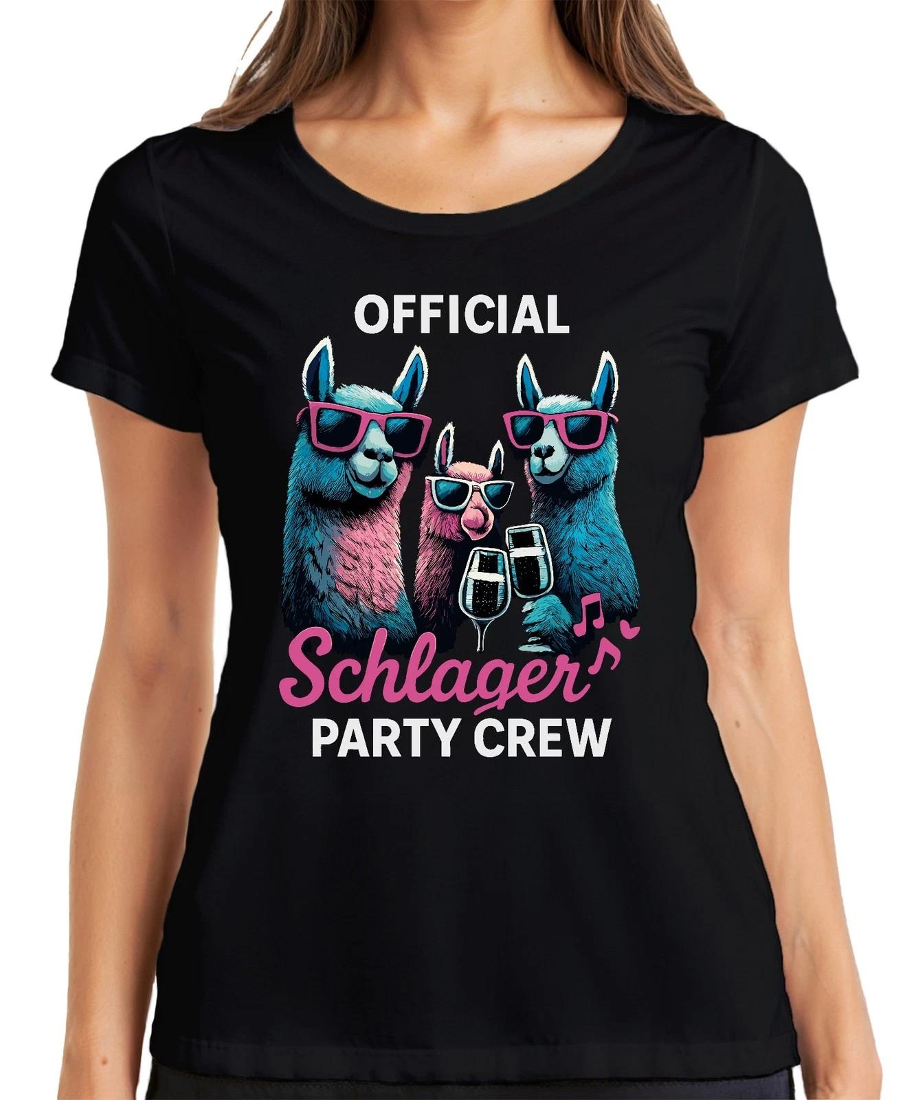Schlager Party Crew Offiziell Alpaka Lama Prosecco Musik Fanclub Damen T-Shirt XL