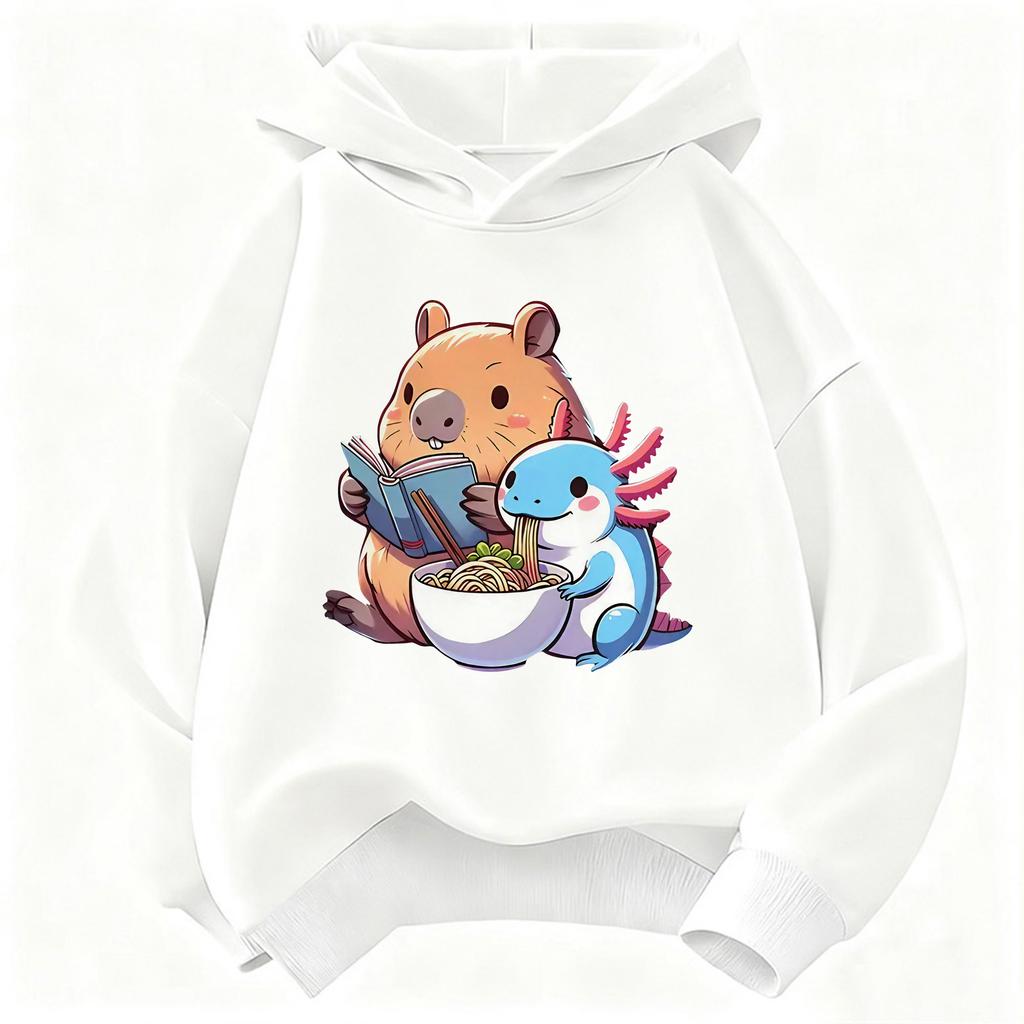 Capybara Eat Ramen Children's Hoodie Sweatshirt Cute Harajuku Hoody for Boys Girls Spring Casual Hoodies