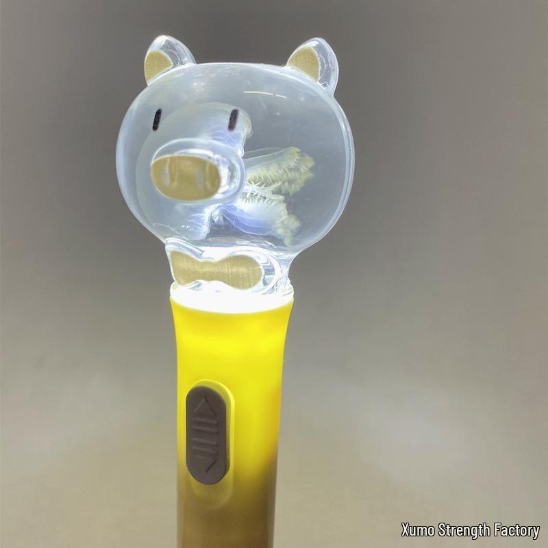 Luminous Jellyfish Light-Up Pen with Real Specimen - Cute Student Stationery Featuring Piggy and Bear Designs
