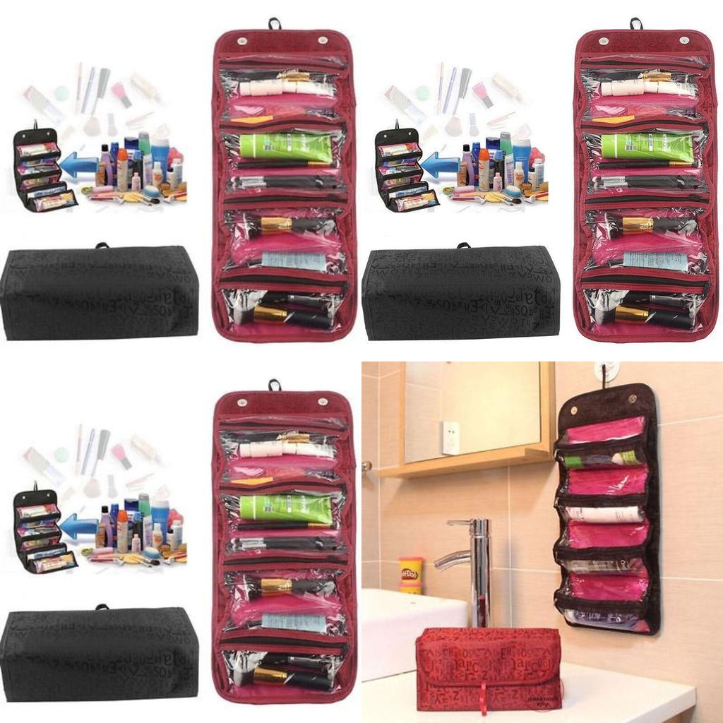 Compact And Stylish Cosmetic Organiser Roll And Go Cosmetic Bag With 4 Zippered Compartments