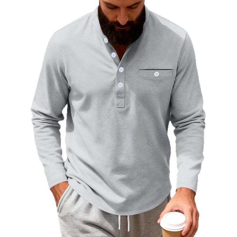 Mens Loose Fit Long Sleeve Henley Shirt Casual Basic Top