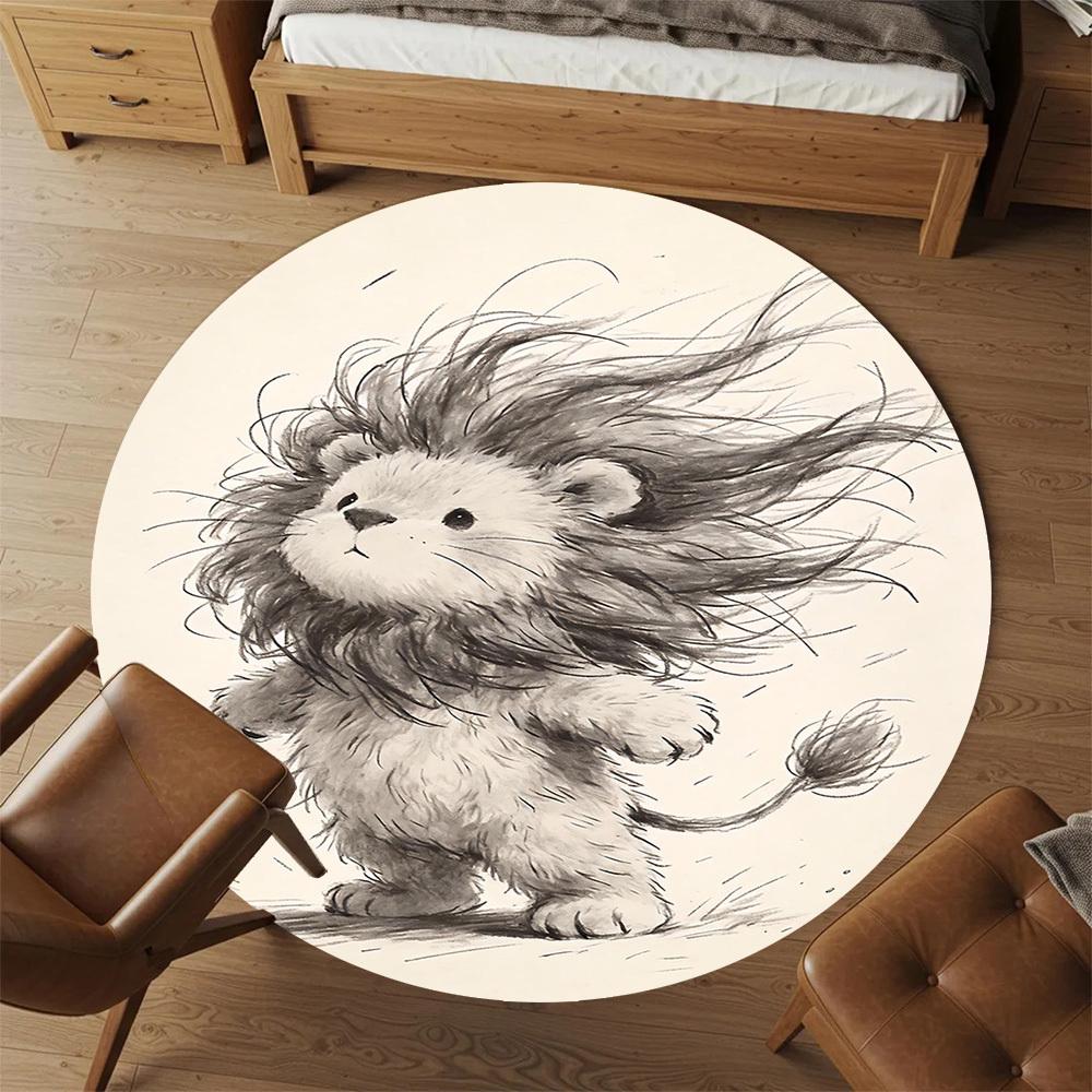 1pc Lion Windy Round Chair Mat Office Area Rug - Non-Slip, Floor Mat for Office, Bedroom, and Indoor Decor P127150